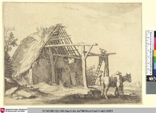 [Constructing a Barn; Zimmermann beim Bau eines Bauernhauses]