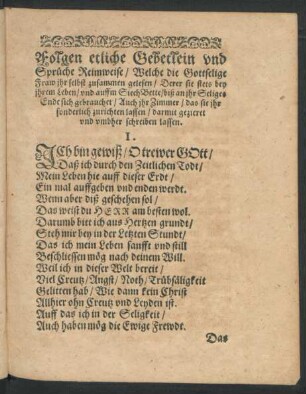 Folgen etliche Gebetlein und Sprüche Reimweise