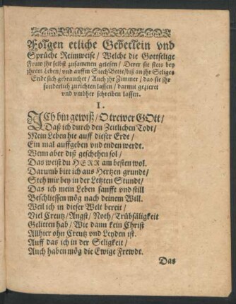 Folgen etliche Gebetlein und Sprüche Reimweise
