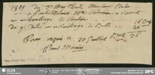 Rechnung von Unbekannt an August Wilhelm von Schlegel, o.O., 03.05.1809