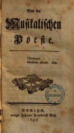 Von der Musikalischen Poesie