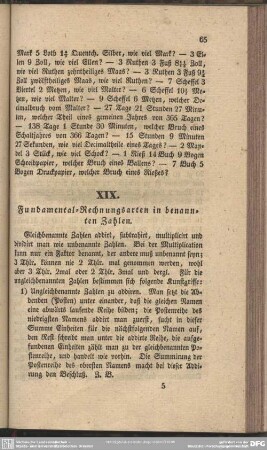 XIX. Fundamental-Rechnungsarten in benannten Zahlen