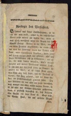 Apologie des Verfassers.