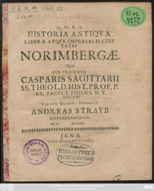 Historia Antiqua Liberae Atque Imperialis Civitatis Norimbergae