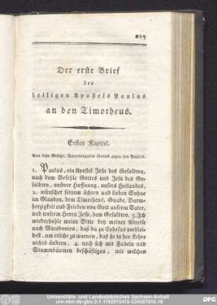 Der erste Brief des heiligen Apostels Paulus an den Timotheus.