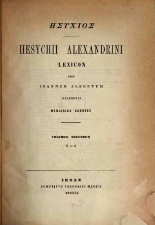 Hesychii Alexandrini Lexicon, 2. Epsilon - Kappa