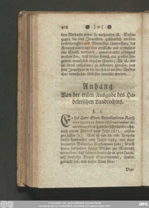Anhang Von der ersten Ausgabe des Hadelerschen Landrechtes.