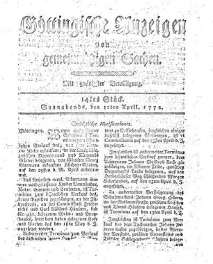 14tes Stück. Sonnabends, den 11ten April, 1772.