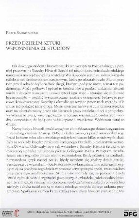 Przed dziełem sztuki : wspomnienia ze studiów