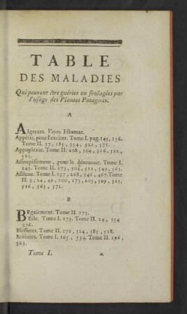 Tables des maladies
