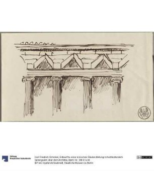 Entwurf zu einer ionischen Säulenstellung mit entlastendem Sprengwerk über dem Architrav