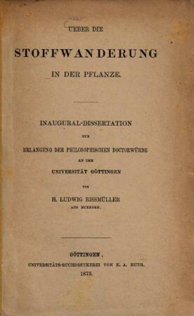 Ueber die Stoffwanderung in der Pflanze : Inaugural-Dissertation