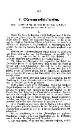 Unterrichtspläne für katholische Schulen : [V. Elementarschulwesen]