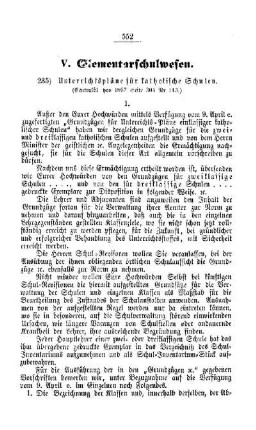 Unterrichtspläne für katholische Schulen : [V. Elementarschulwesen]