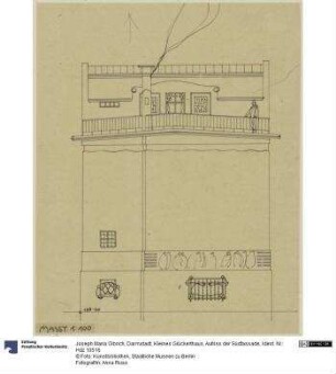 Darmstadt, Kleines Glückerthaus, Aufriss der Südfassade
