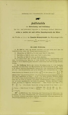 Anhang: Hülfstafeln zur Berechnung und Schätzung des Quantitäts- und Qualitäts-Zuwachses der Hölzer.