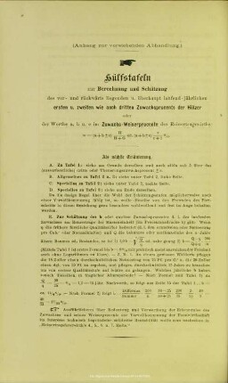 Anhang: Hülfstafeln zur Berechnung und Schätzung des Quantitäts- und Qualitäts-Zuwachses der Hölzer.