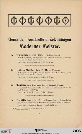 Gemälde, Aquarelle u. Zeichnungen Moderner Meister (Nr. 1-137)