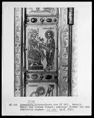 Andreas-Triptychon mit Szenen aus dem Leben des Heiligen — Szenen aus dem Leben des Heiligen Andreas — Verhör des heiligen Andreas vor dem Präfekten Aegeas