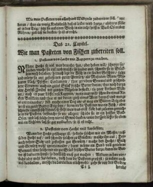 Das 21. Capitel. Wie man Pasteten von Fischen zubereiten soll.