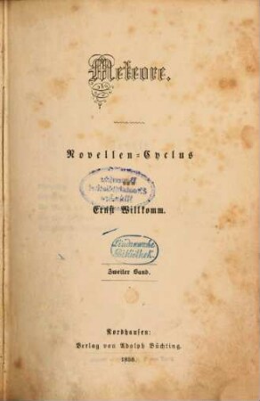 Meteore : Novellen-Cyclus von Ernst Willkomm, 2