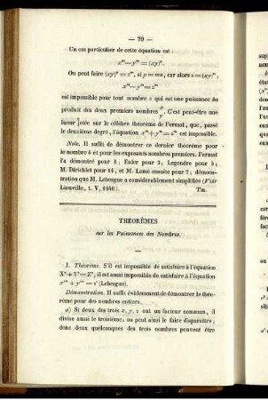 Théorèmes sur les Puissances des Nombres.