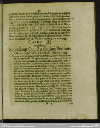 Caput III. examinans Subjectum Cui, seu Quibus Personis possit imponi poen. Eccles. & quibus non