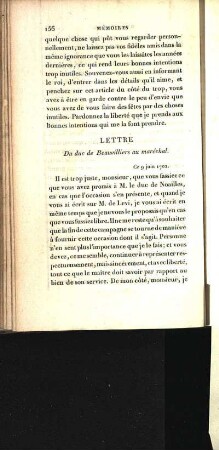 Lettre Du duc de Beauvilliers au maréchal.