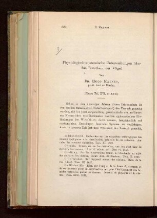 Physiologisch-anatomische Untersuchungen über das Brustbein der Vögel