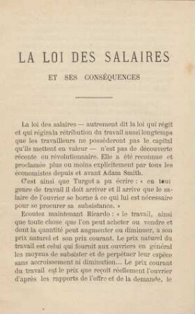 La loi des salaires et ses conséquences