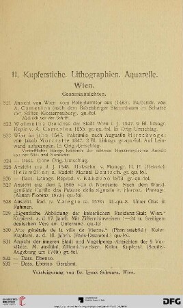 II. Kupferstiche. Lithographien. Aquarelle. (Nr. 521-1855)