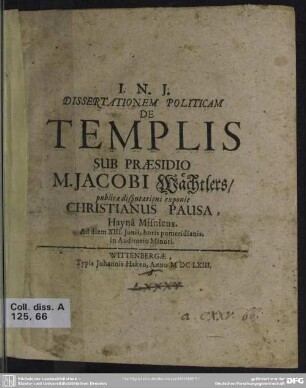 Dissertationem politicam de templis