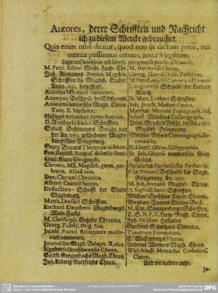 Autores, derer Schrifften und Nachricht ich zu diesem Wercke gebrauchet