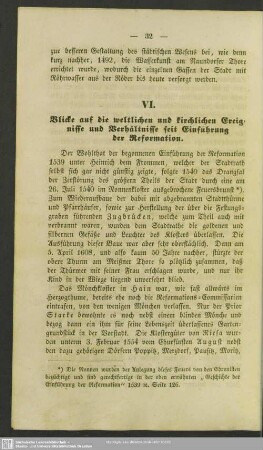 VI. Blicke auf die weltlichen und kirchlichen Ereignisse und Verhältnisse seit Einführung der Reformation