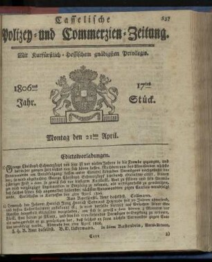 1806tes Jahr. 17tes Stück. Montag den 21ten April