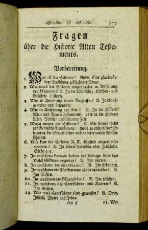 Fragen über die Historie Alten Testaments.