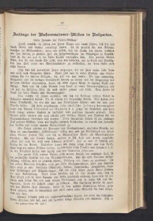 Anfänge der Auhammedaner-Mission in Bulgarien