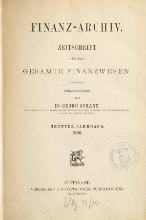 FinanzArchiv : European journal of public finance. 9,[2]. 1892