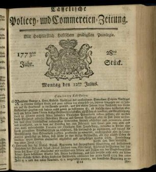 28tes Stueck, Montag den 12ten Julius 1773
