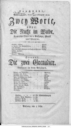 Zwey Worte, oder: Die Nacht im Walde