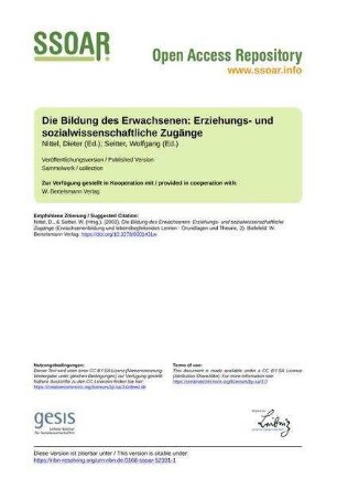 Die Bildung des Erwachsenen: Erziehungs- und sozialwissenschaftliche Zugänge