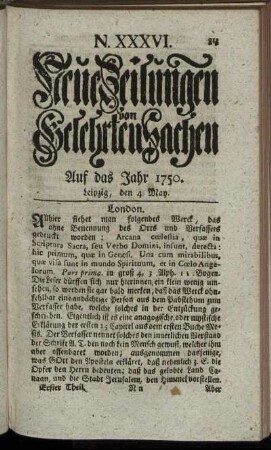 N. XXXVI. Leipzig, den 4 May. - N. XLIII. Leipzig, den 29 May.