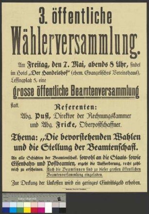 Plakat zu einer Wahlversammlung der DDP am am 7. Mai 1920 in Braunschweig