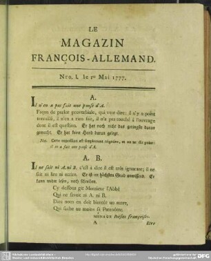 Nro. I. le Ier Mai 1777