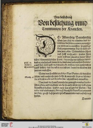 Von besůchung vnnd Communion der Krancken