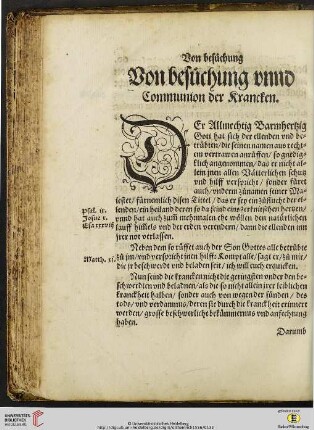 Von besůchung vnnd Communion der Krancken