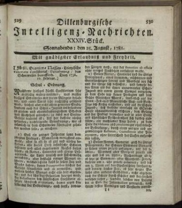 XXXIV. Stück. Sonnabends: den 25. August 1781.