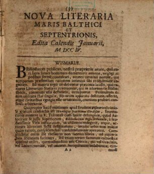 Nova literaria Maris Balthici et Septentrionis, 1704