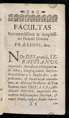 5r-5v, Facultas Reverendissimi & Amplissimi Domini Praesidis, &c.