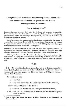Asymptotische Formeln zur Bestimmung des von einer oder von mehreren Elektroden im geschichteten Boden hervorgerufenen Potentials